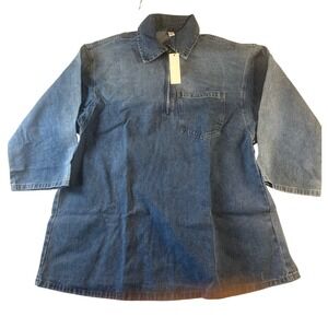 Elengatine Womens 3XL Blue Denim Half Zip Tunic Dress or Shirt 3/4 Sleeve NEW